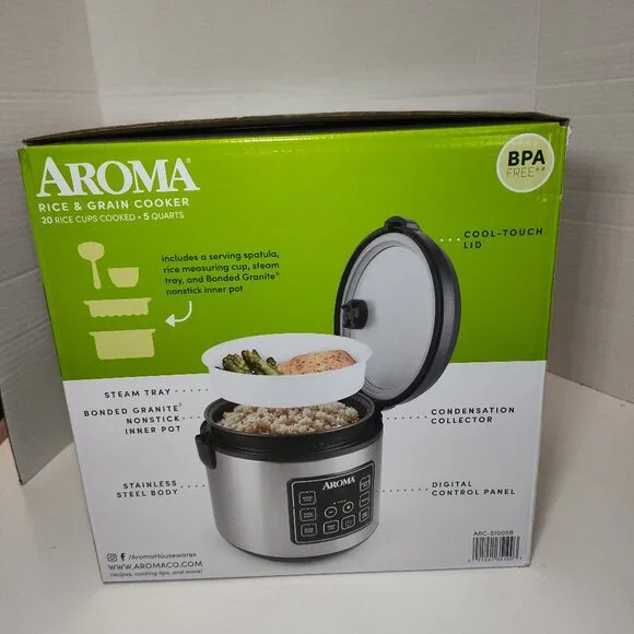 AROMA Rice & Grain Cooker 20 Cup Slow Cooker Granite Pot Reinforced - NEW - Picture 2 of 6